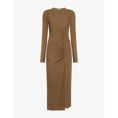 Isabel Marant Étoile Isabel Marant Etoile Women 'jelina' Green Midi Dress With Round Neck And Ruched Details In Modal Str In Brown