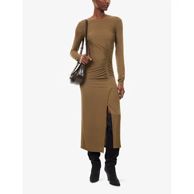 Isabel Marant Étoile Isabel Marant Etoile Women 'jelina' Green Midi Dress With Round Neck And Ruched Details In Modal Str In Brown