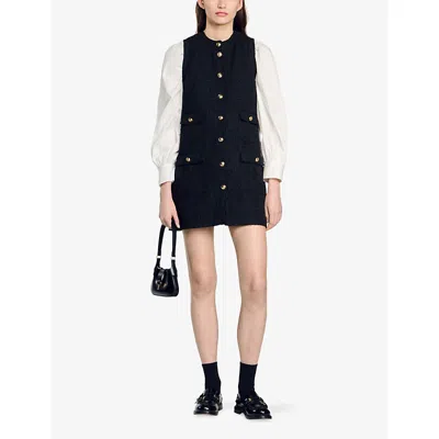 Sandro Embossed-buttons Dress In Black
