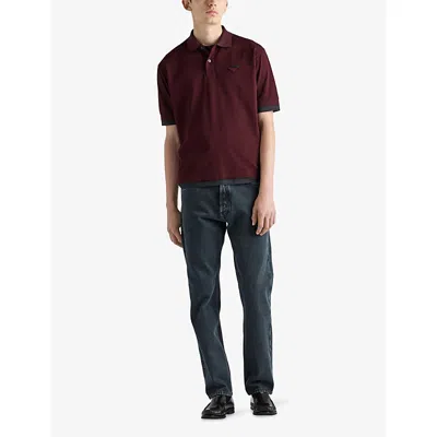 Prada Men's Tipped Cotton Pique Polo Shirt In Burgundy
