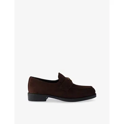 Prada Suede Loafers With Chunky Heel And Round Toe In Brown