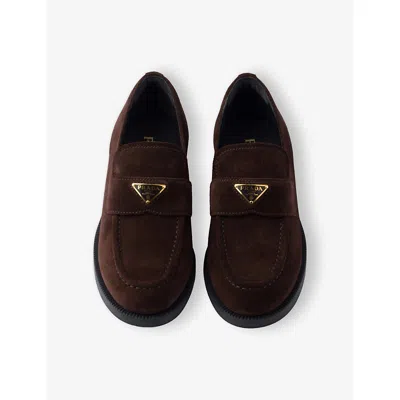 Prada Suede Loafers With Chunky Heel And Round Toe In Brown
