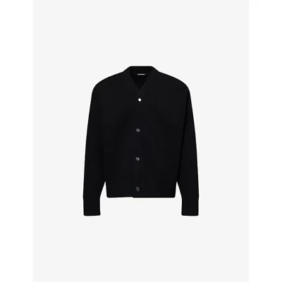 Jacquemus Men Black V-neck Cardigan With J Logo On The Back In Wool Man