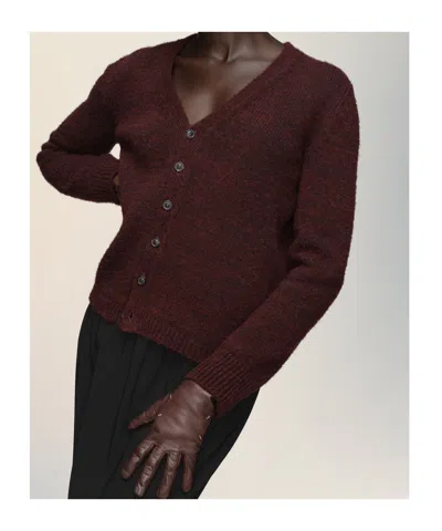 Maison Margiela Washed Wool Knit Cardigan In Red