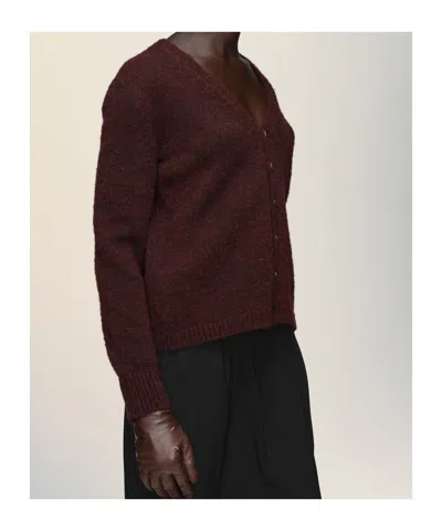 Maison Margiela Washed Wool Knit Cardigan In Red