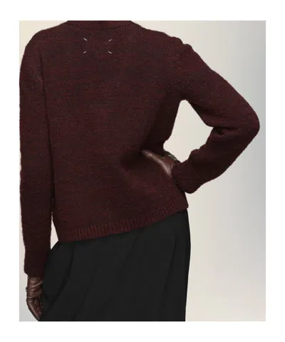 Maison Margiela Washed Wool Knit Cardigan In Red