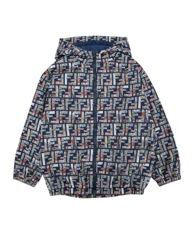 Fendi Patterned Hooded Jacket In Blue