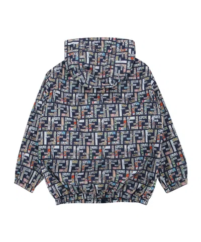 Fendi Patterned Hooded Jacket In Blue