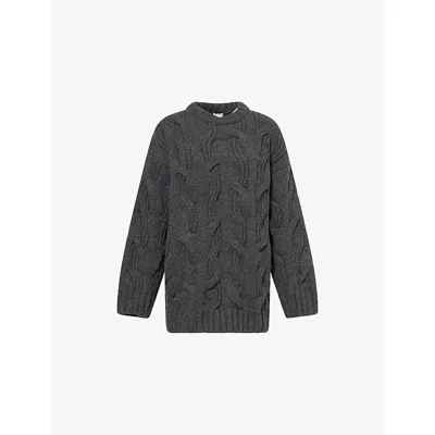 Bottega Veneta Womens Anthracite Round-neck Cable-knit Wool Jumper In Gray