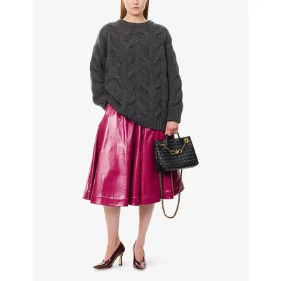 Bottega Veneta Womens Anthracite Round-neck Cable-knit Wool Jumper In Gray