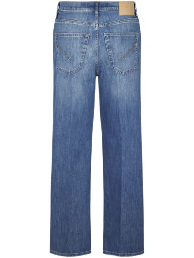 Dondup Wide-leg Trousers With Branded Leather Patch In Blue