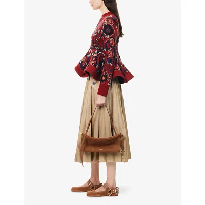 Sacai Womens Bordeaux Floral Wavy-hem Wool Jumper In Red