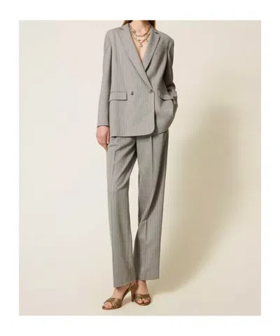 Twinset Twin-set Pinstripe Tailored Pants In Gray