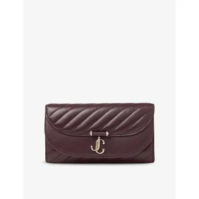 Jimmy Choo Curve Biker Leather Quilted Wallet-on-chain In Brown