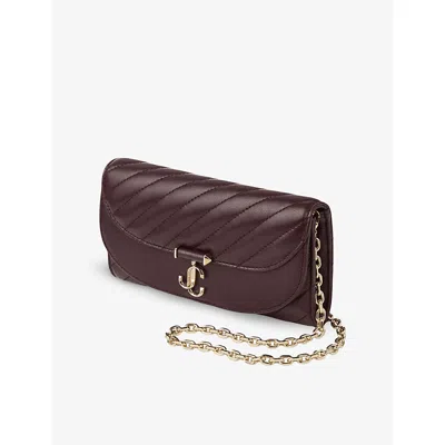 Jimmy Choo Curve Biker Leather Quilted Wallet-on-chain In Brown