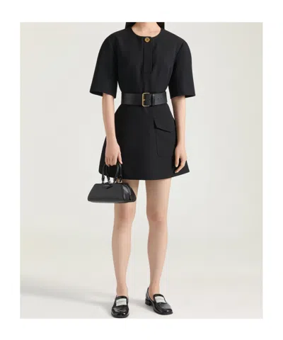 Givenchy Short-sleeve Patch-pocket Mini Cocoon Dress In Black