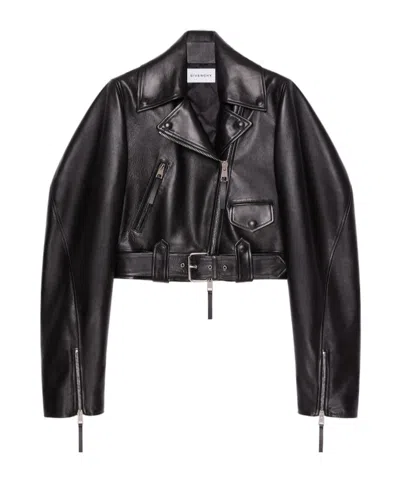 Givenchy Cropped Cocoon Biker Jacket In Leather In Black