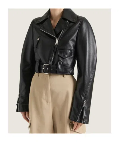 Givenchy Cropped Cocoon Biker Jacket In Leather In Black