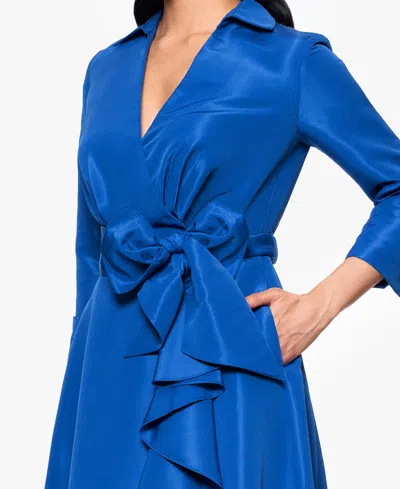 Betsy & Adam Ruffle Detail Taffeta Gown In Blue