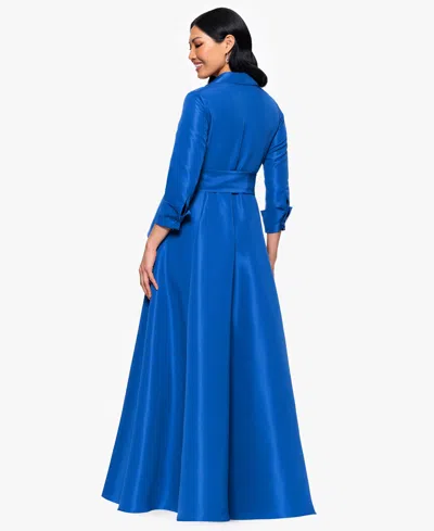 Betsy & Adam Ruffle Detail Taffeta Gown In Blue