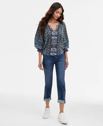 Liverpool Los Angeles Women's Printed Balloon-sleeve Button-front Blouse In Multi