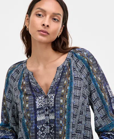 Liverpool Los Angeles Women's Printed Balloon-sleeve Button-front Blouse In Multi