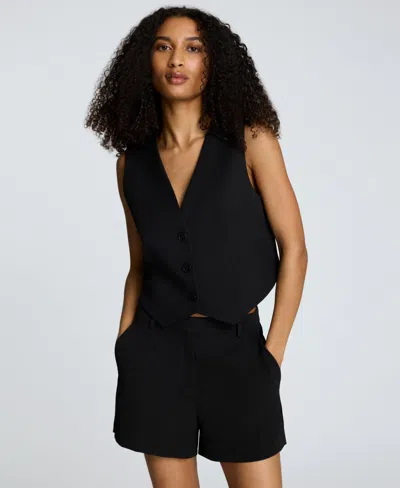 Kenneth Cole Luxe Twill Three Button Vest In Black