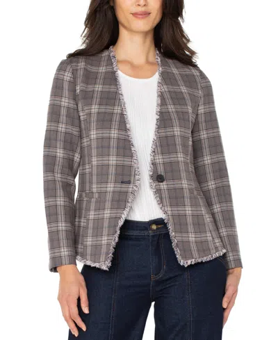 Liverpool Los Angeles Womens Collarless Fray Trim Fitted Blazer Pxs Xl In Gray