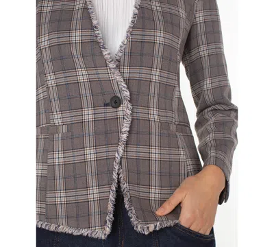Liverpool Los Angeles Womens Collarless Fray Trim Fitted Blazer Pxs Xl In Gray