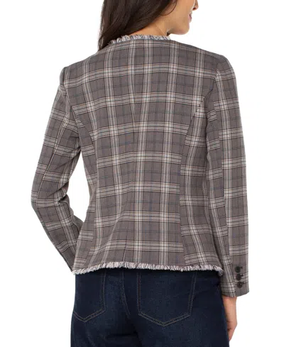 Liverpool Los Angeles Womens Collarless Fray Trim Fitted Blazer Pxs Xl In Gray