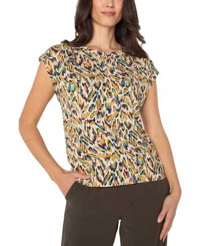 Liverpool Los Angeles Cap Sleeve Boatneck Top In Multi