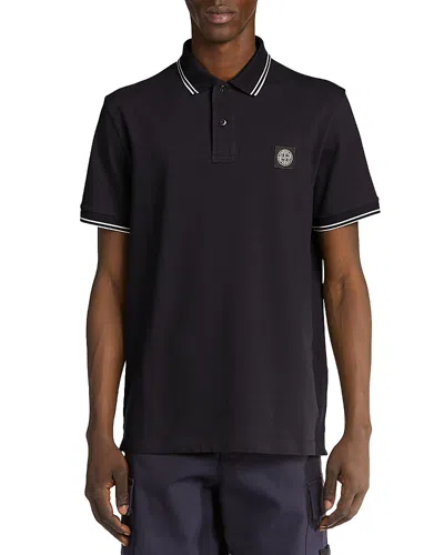 Stone Island Mens Black Brand-patch Regular-fit Stretch-cotton Polo Shirt Xl In Blue