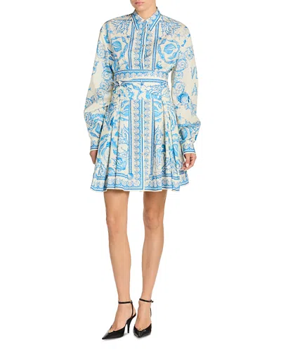Versace Underwater Barocco Mini Shirt Dress In Blue