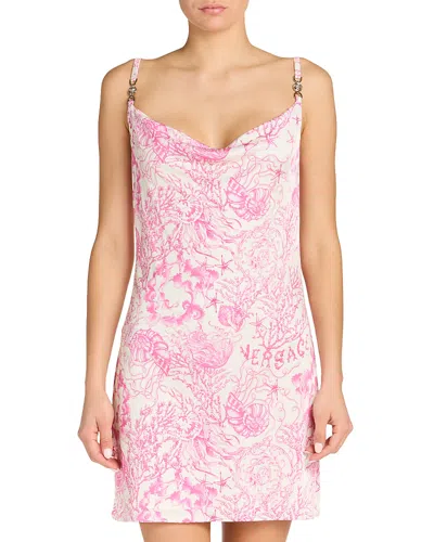 Versace Printed Barocco Knee Length Dress With Metal Embellishments In Pink