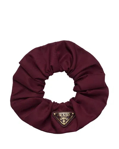 Prada Womens Burgundy Re-nylon Logo-plaque Woven Scrunch