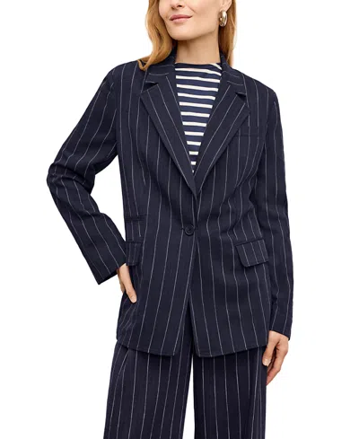 M.m.lafleur The Teddy Jacket - Striped Porto Weave In Blue