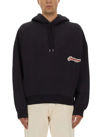Jacquemus Relaxed Fit Hoodie With Drawstring In Blue