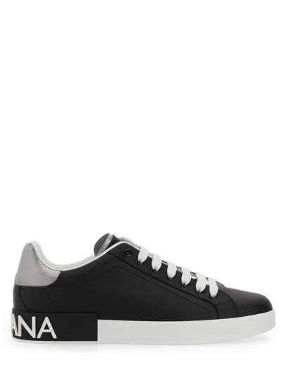 Dolce & Gabbana Portofino Sneakers In Black Leather With Silver Inserts Dolce E Gabbana