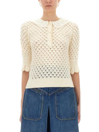 Chloé Chloe' Women Cotton, Alpaca And Silk Top In Neutral