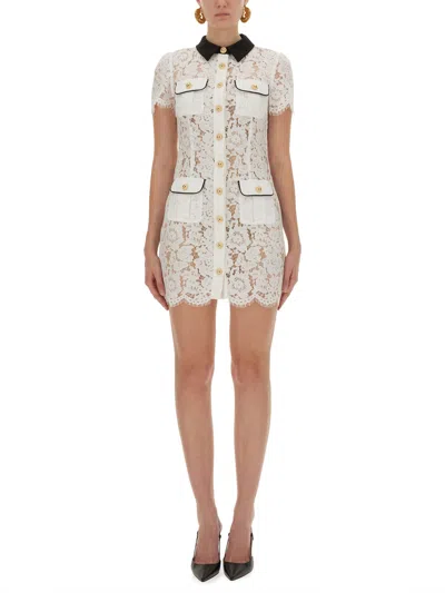 Self-portrait Short Dress With Floral Lace Embroidery Self Portrait In White