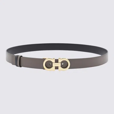 Ferragamo Adjustable Reversible Belt Gold-tone Buckle In Gray