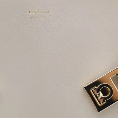 Ferragamo Light Grey Leather Hug Soft Shoulder Bag In Brown