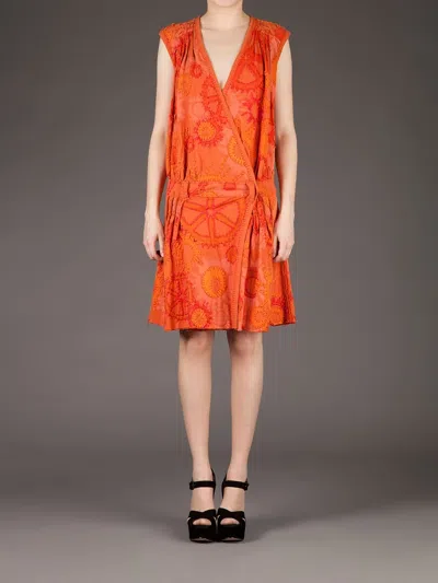 花卉针脚饰低腰连衣裙