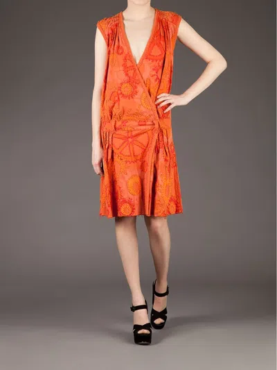 花卉针脚饰低腰连衣裙