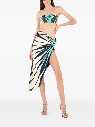 Roberto Cavalli Ray Of Sea Print Twisted Draped Wrap Sarong In Green