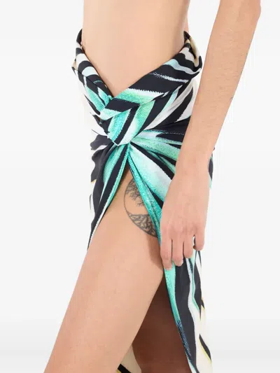 Roberto Cavalli Ray Of Sea Print Twisted Draped Wrap Sarong In Green