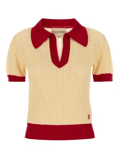 Valentino Garavani Two-tone Linen Blend Polo Shirt In Yellow