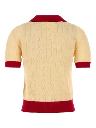 Valentino Garavani Two-tone Linen Blend Polo Shirt In Yellow