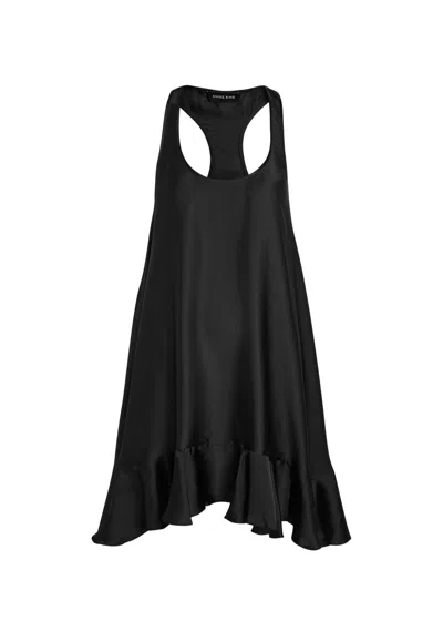 Anine Bing Fluid A-line Mini Dress In Lightweight Charmeuse In Black