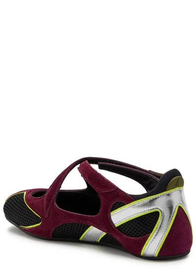 Attico Nomad Bordeaux Ballet Shoes With Criss-crossed Straps And Mesh Panels In Tech Fabric And Suede Woman In Burgundy